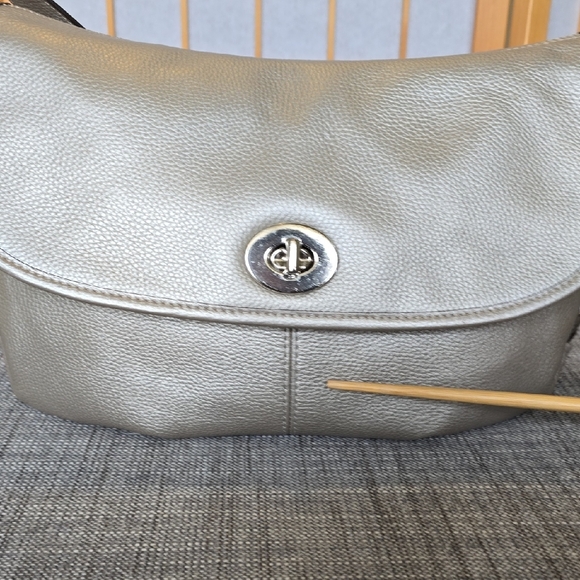 Coach Metallic Leather Flap Duffle Bag - Picture 12 of 13